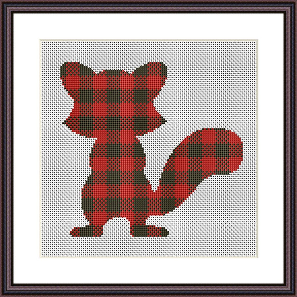 Lumberjack Squirrel silhouette art cross stitch pattern