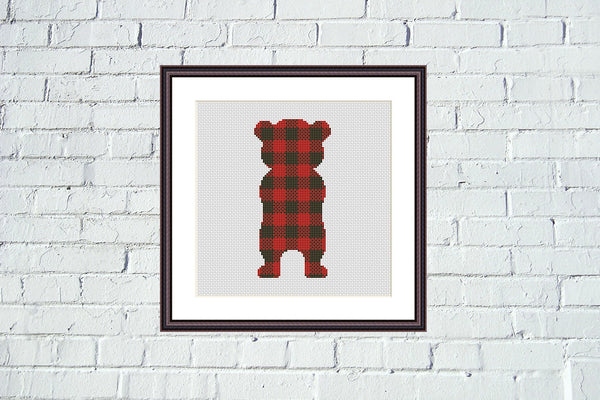 Lumberjack bear ornament cross stitch pattern