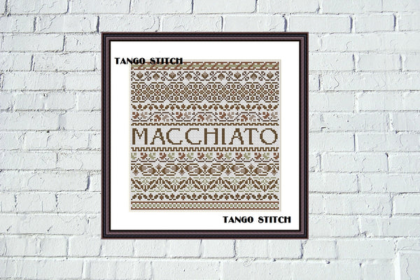 Macchiato coffee cross stitch ornament sampler - Tango Stitch