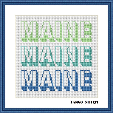Maine USA state typography cross stitch pattern
