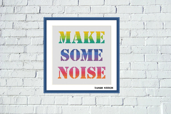 Make some noise funny rainbow cross stitch pattern