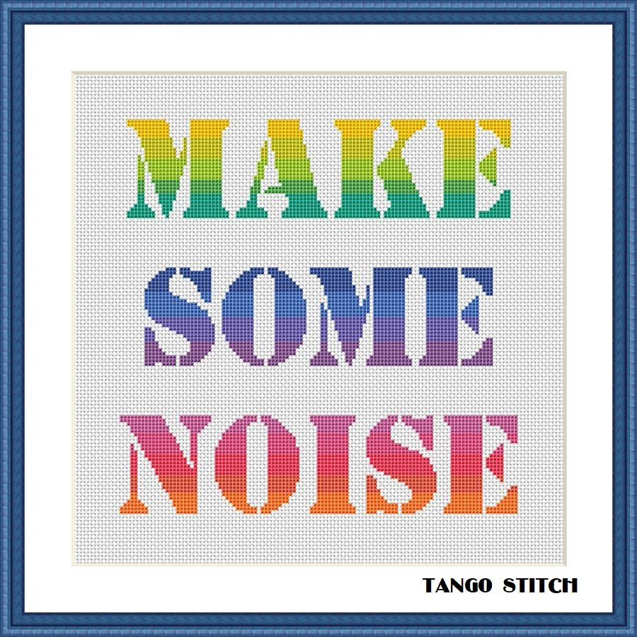 Make some noise funny rainbow cross stitch pattern