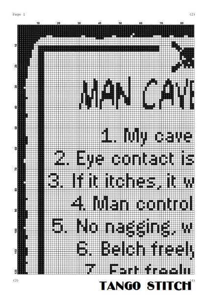 Man cave rules funny quote Valentines romantic cross stitch pattern