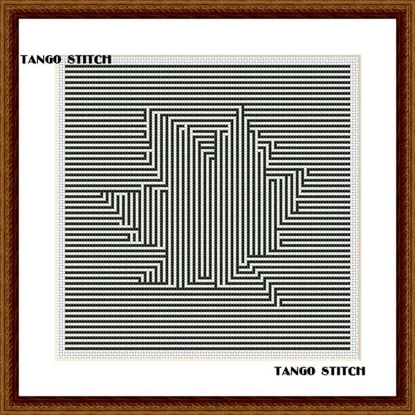 Striped maple leaf black and white cross stitch pattern - Tango Stitch