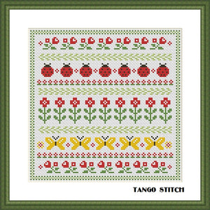 Meadow summer flower ornament cross stitch pattern