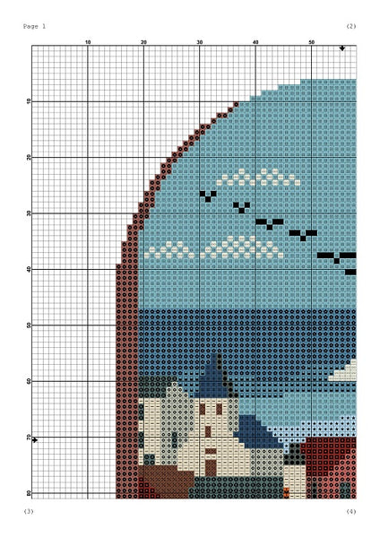 Mediterranean city houses landscape cross stitch pattern