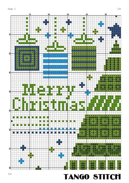Merry Christmas tree greeting cross stitch pattern