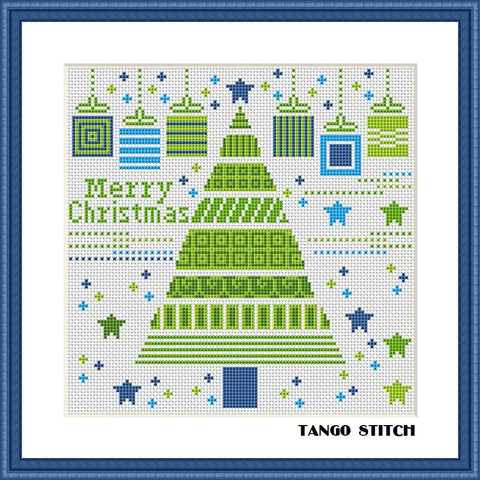 Merry Christmas tree greeting cross stitch pattern