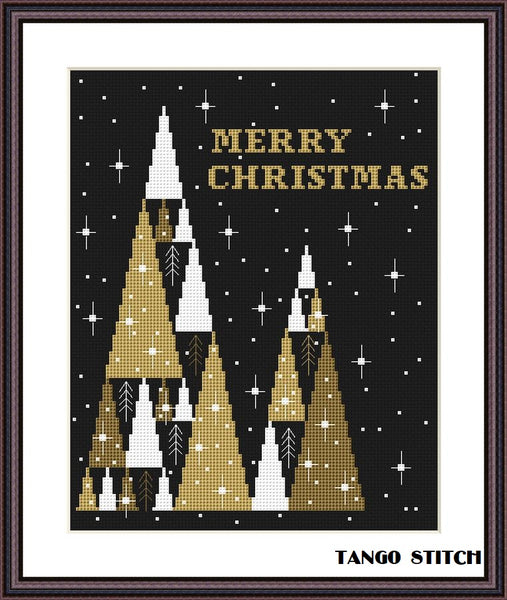 Merry Christmas tree abstract cross stitch pattern