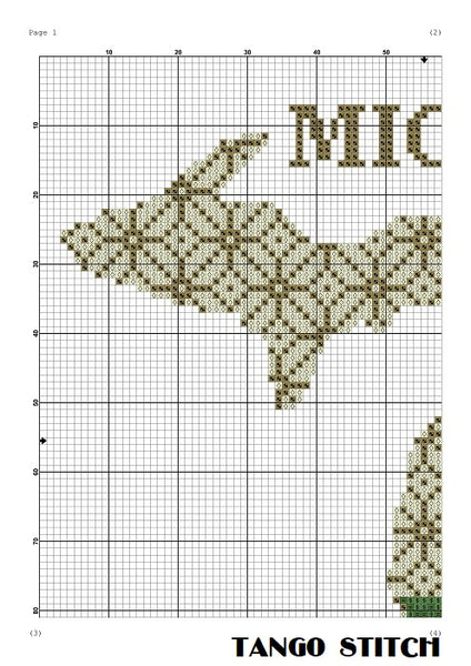 Michigan USA state map flower ornament cross stitch pattern
