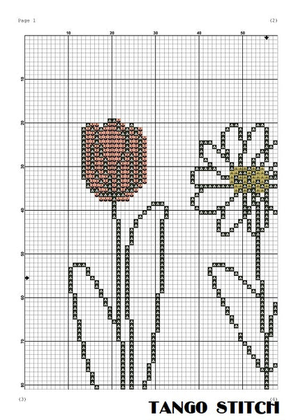 Abstract flowers cross stitch pattern Minimalist embroidery design - Tango Stitch