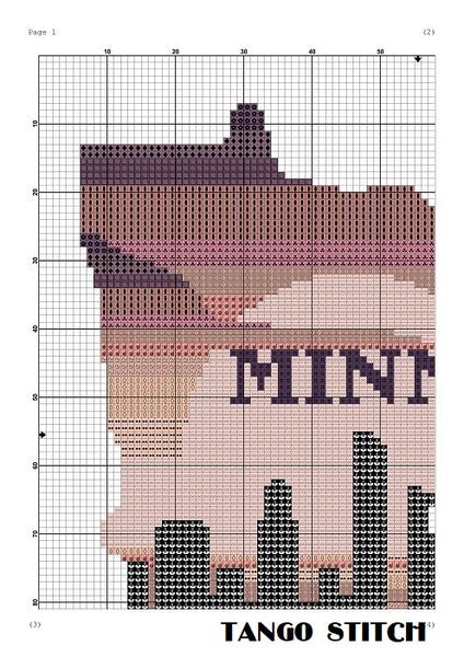 Minnesota state map skyline silhouette cross stitch pattern