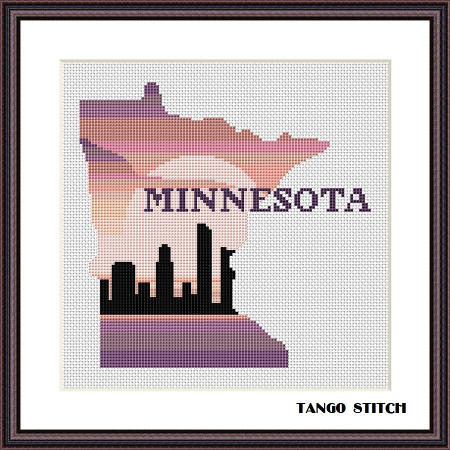 Minnesota state map skyline silhouette cross stitch pattern – JPCrochet