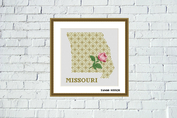 Missouri USA state map flower ornament cross stitch pattern