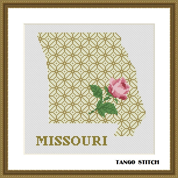 Missouri USA state map flower ornament cross stitch pattern