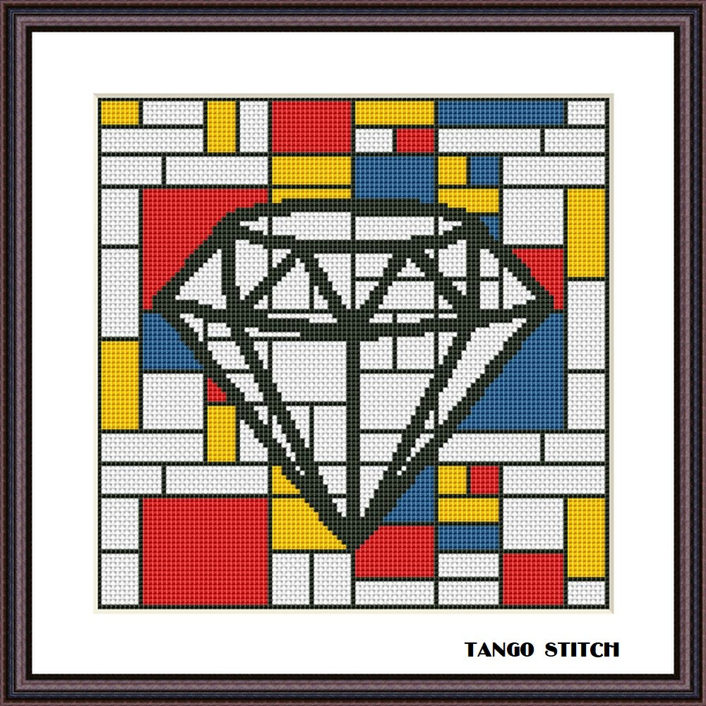 Mondrian diamond abstract cross stitch pattern - Tango Stitch