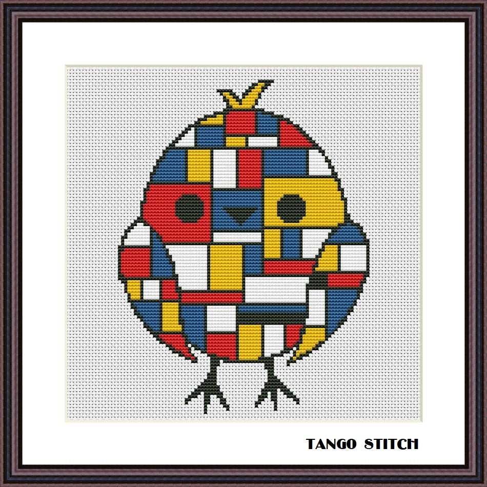 Mondrian chicken cute animals easy cross stitch pattern