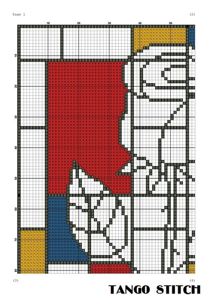 Mondrian rose abstract cross stitch embroidery pattern