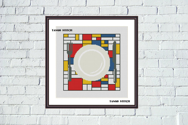 Mondrian kitchen table mat simple cross stitch pattern - Tango Stitch
