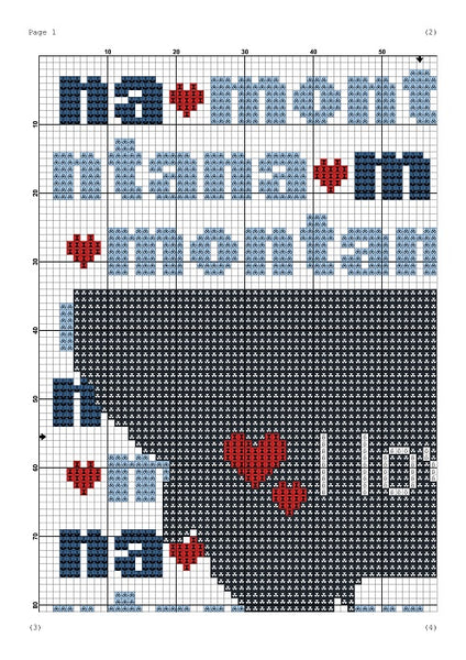 Montana state map silhouette typography cross stitch pattern