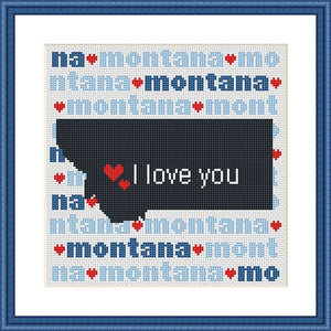 Montana state map silhouette typography cross stitch pattern