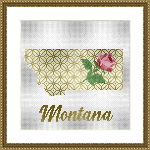 Montana state map flower ornament silhouette cross stitch pattern