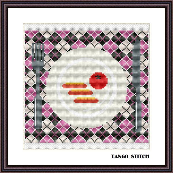 Hello breakfast kitchen cross stitch ornament pattern