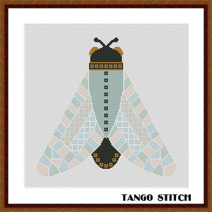 Moth geometric cross stitch hand embroidery pattern - Tango Stitch