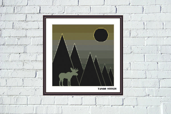 Abstract mountains moose cute Elk cross stitch pattern
