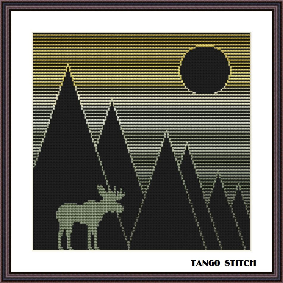Abstract mountains moose cute Elk cross stitch pattern
