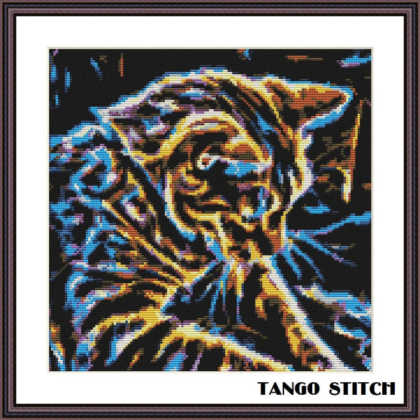 Neon cat abstract cute animals cross stitch pattern - Tango Stitch
