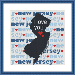New Jersey state map silhouette typography cross stitch pattern