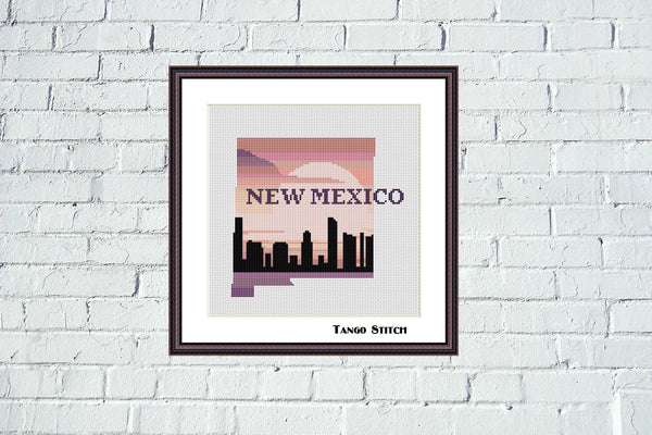 New Mexico state map skyline cross stitch pattern - Tango Stitch
