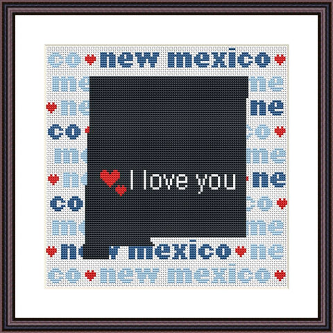 New Mexico state map silhouette typography cross stitch pattern