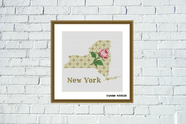 New York USA state map cross stitch pattern