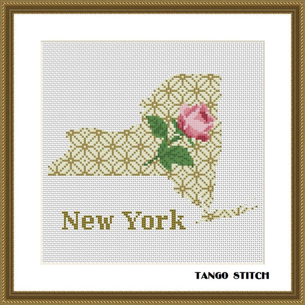 New York USA state map cross stitch pattern