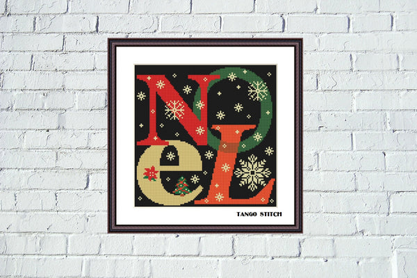 Noel New Year Merry Christmas lettering cross stitch pattern