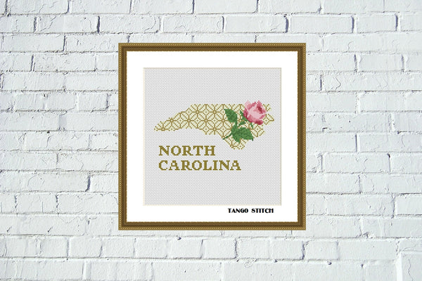 North Carolina map cross stitch pattern floral ornament embroidery - Tango Stitch