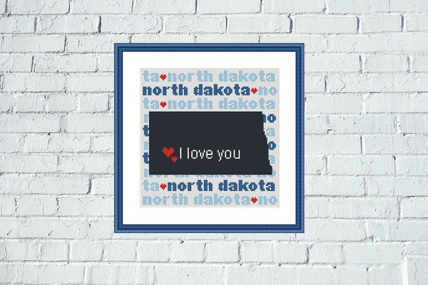 North Dakota state map silhouette typography cross stitch pattern