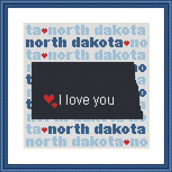 North Dakota state map silhouette typography cross stitch pattern