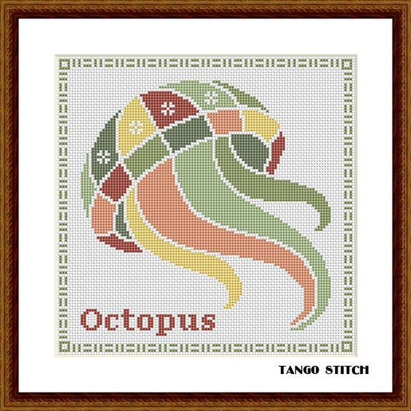 Octopus sea creature cute animals cross stitch pattern  - Tango Stitch