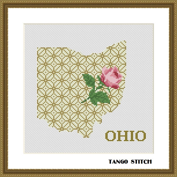 Ohio state map cross stitch pattern - Tango Stitch