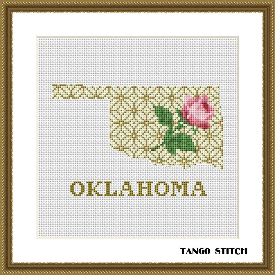 Oklahoma state map cross stitch pattern - Tango Stitch