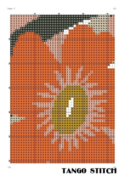 Orange flower abstract cross stitch pattern