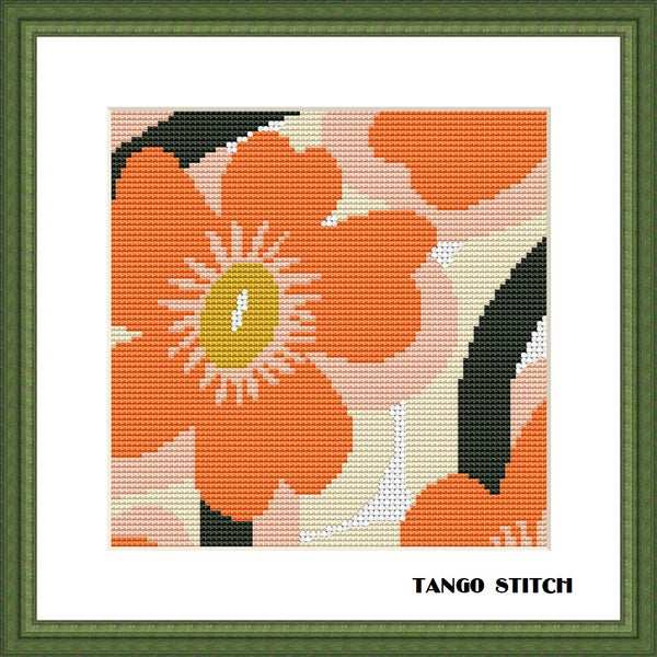 Orange flower abstract cross stitch pattern