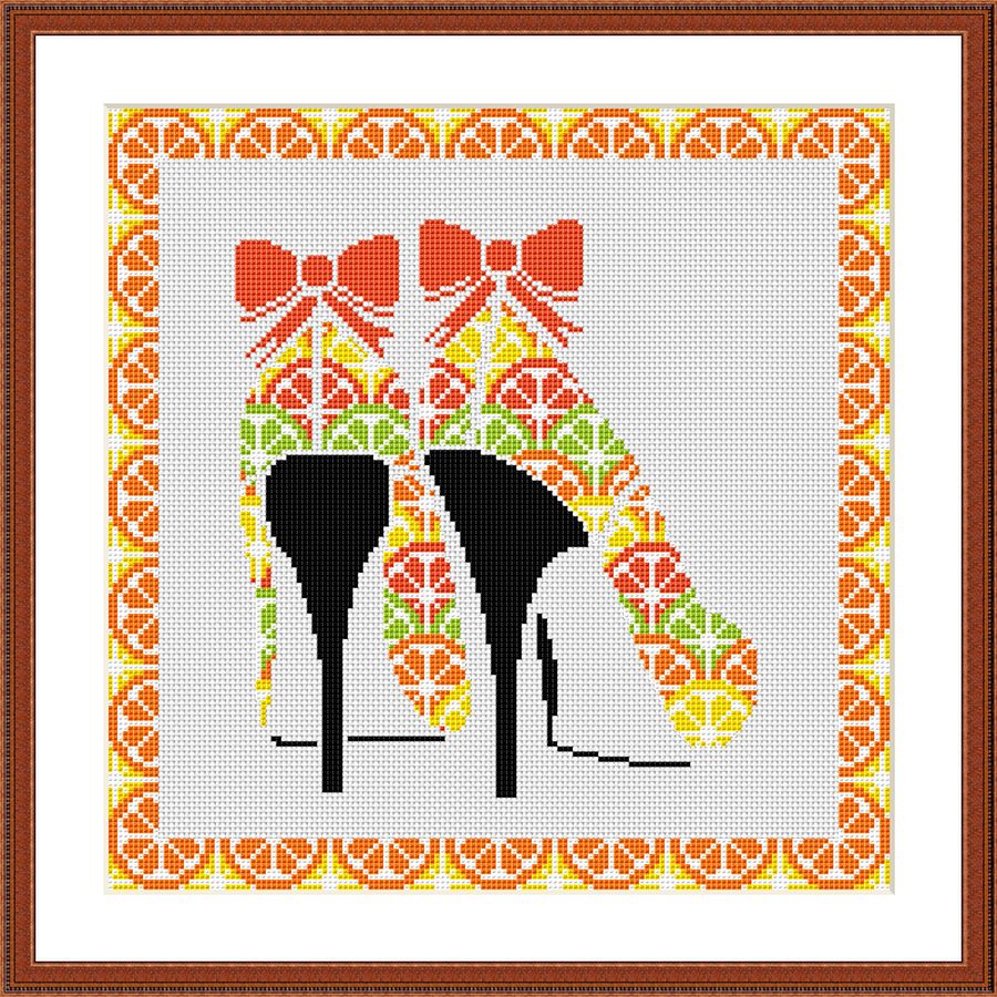 Orange high heels geometric abstract cross stitch pattern