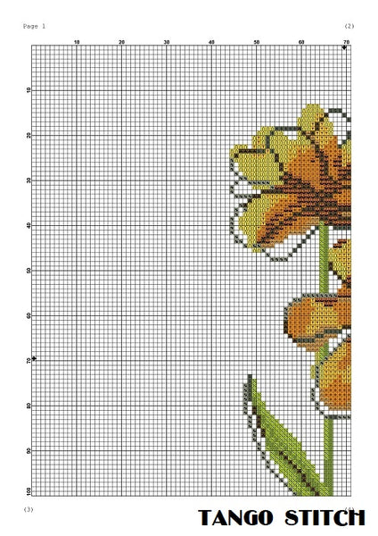 Cross stitch design orange watercolor flowers simple embroidery needlework pattern
