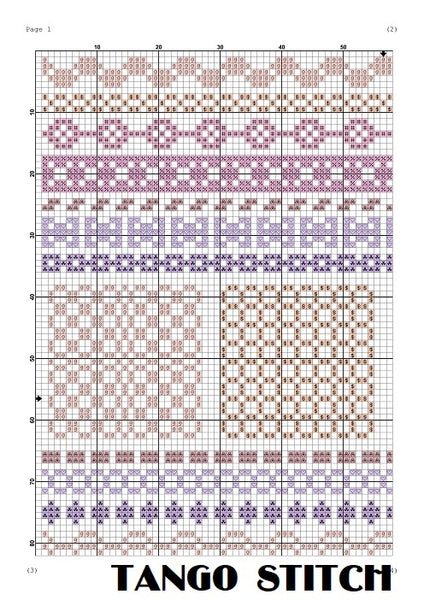 Pink and violet cute cross stitch ornaments sampler pattern - Tango Stitch