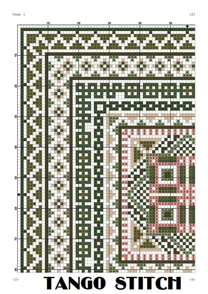 Red and green cross stitch ornaments pattern - Tango Stitch
