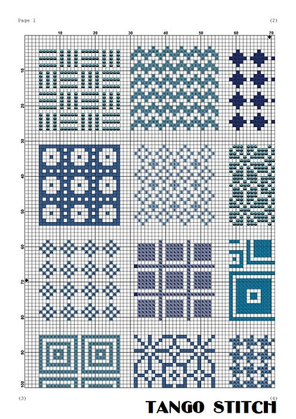 Blue cross stitch ornament sampler pattern